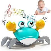 Crawling Crab Baby Toy with Music and Lights, Byseng Walking Crab Toy for Toddlers, Automatic Avoid Obstacle